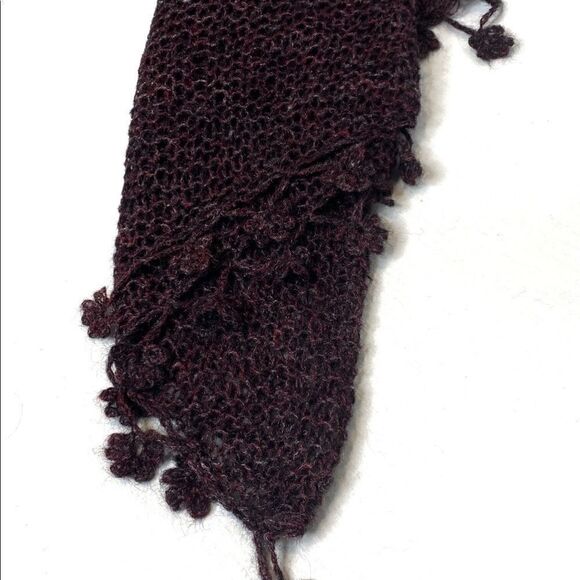 Hand knit burgundy and gray mohair triangle scarf size 78” X 23” - Picture 7 of 13